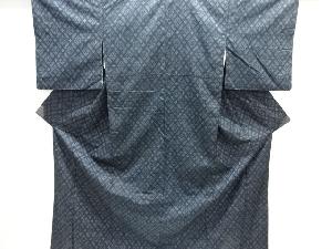 菱模様織り出し手織り紬着物アンサンブル